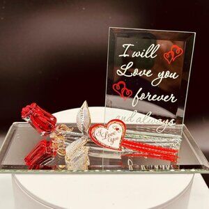 Forever & Always Red Rose Glass Figurine Romantic Love Gift Decor